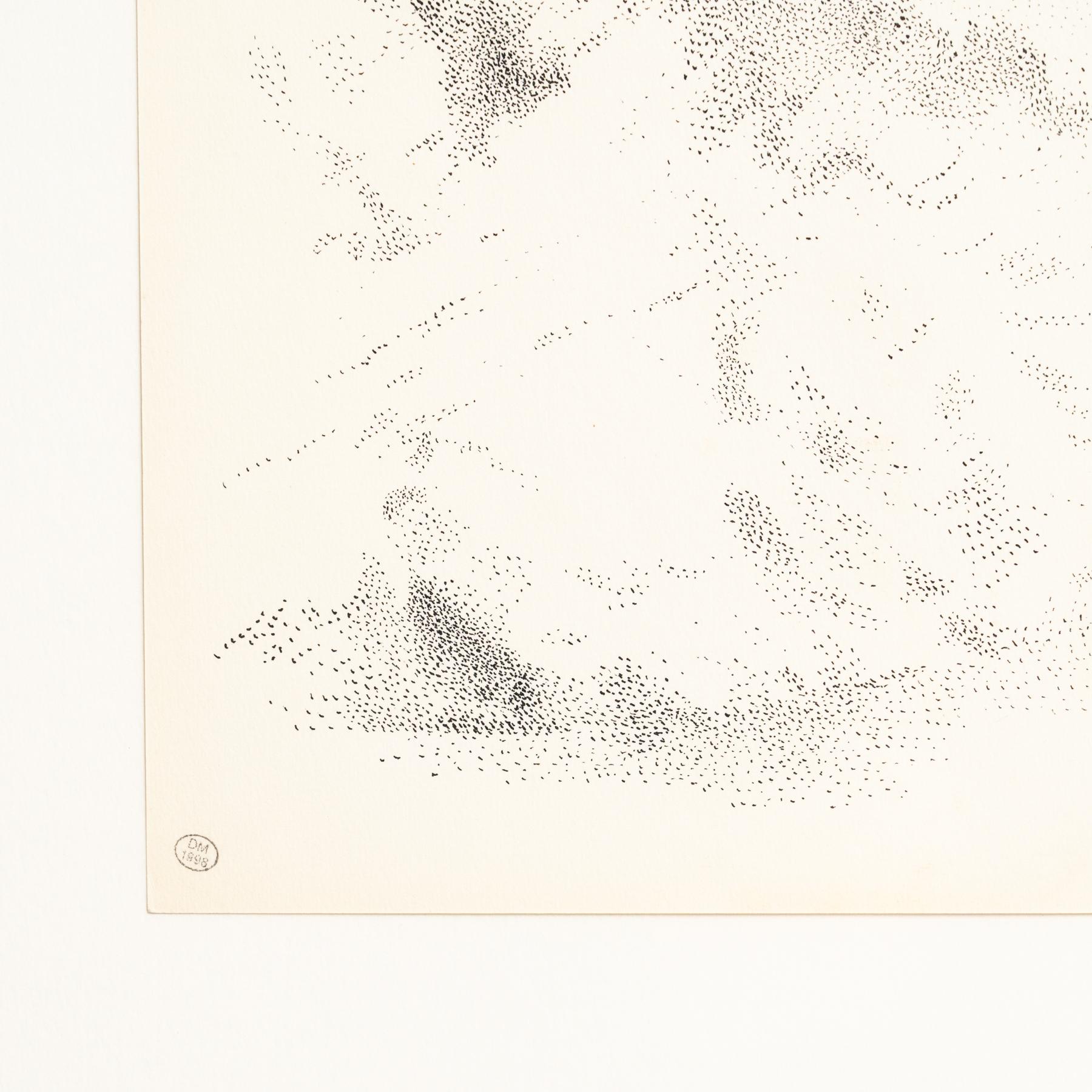 Paper Dora Maar Framed Hand Signed Pointillist Drawing For Sale