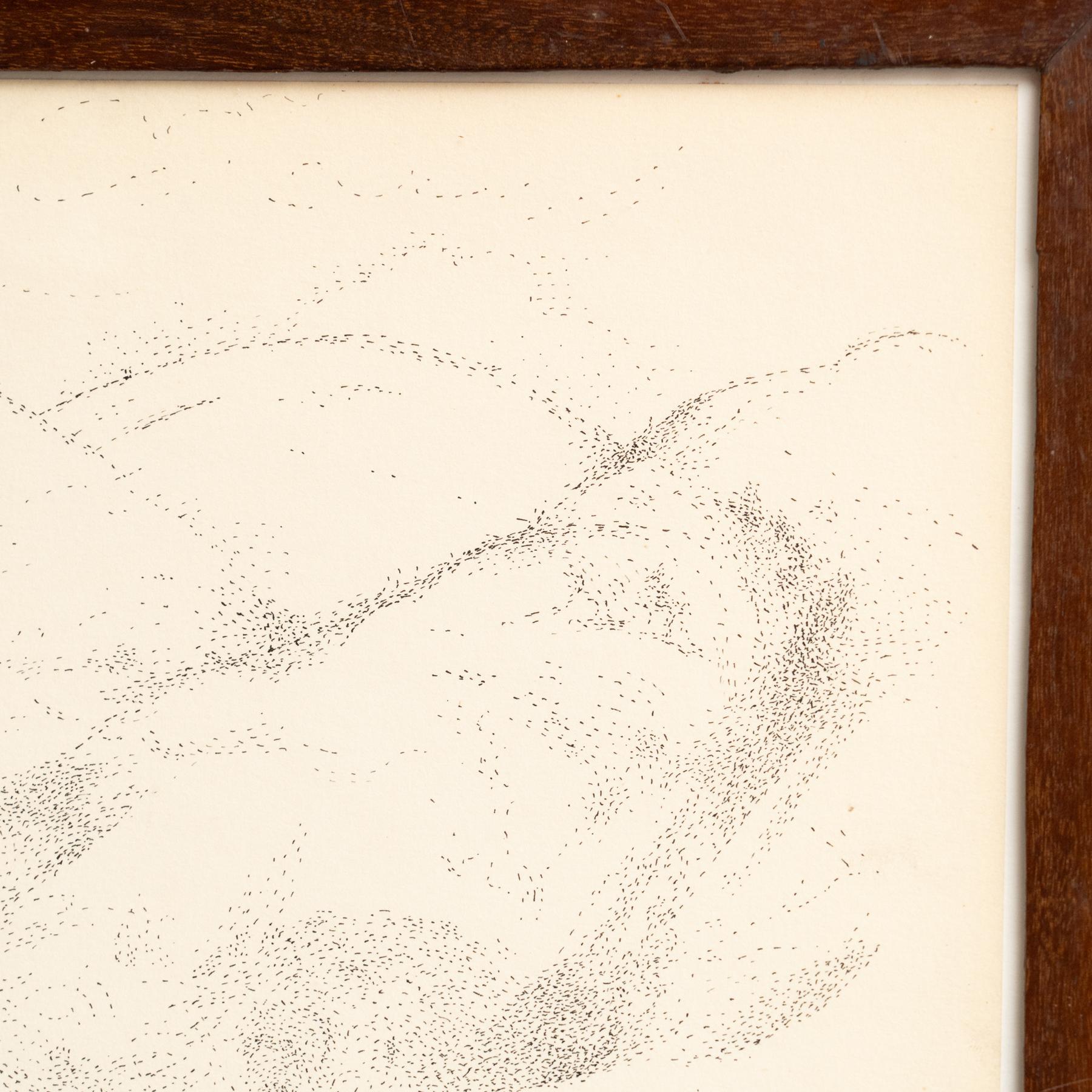 Carta Disegno puntinista firmato a mano e incorniciato di Dora Maar in vendita