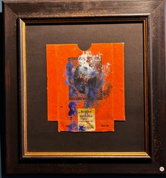"Composizione " Arancione , olio su cartone di imballaggio Agfa cm. 22 x 19