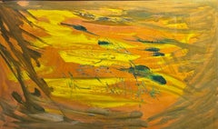 « Composizione astratta » Gialla e verde olio su cartone 1950 environ 52 x 32