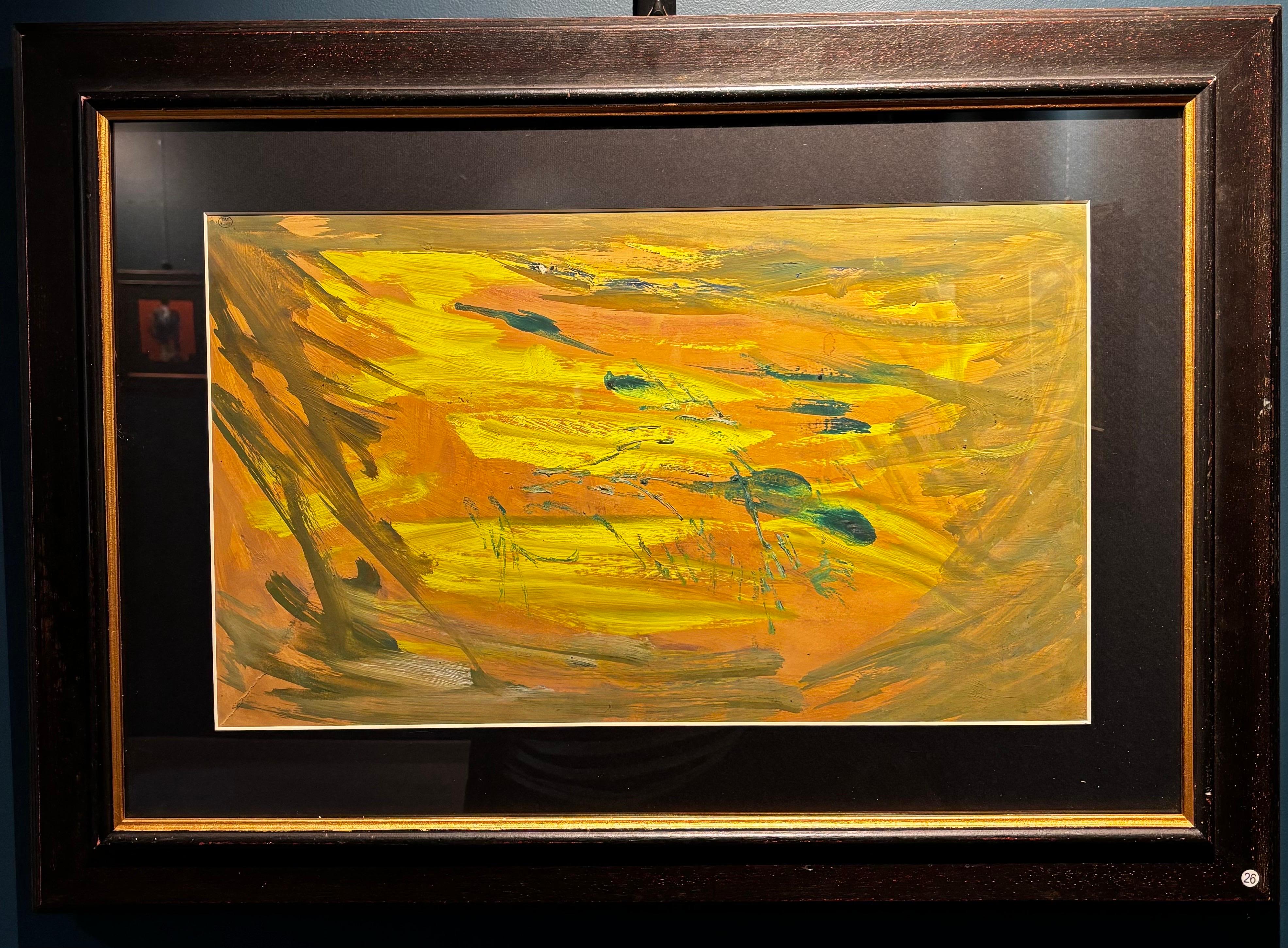 Abstract Painting de Dora Maar - "Composizione astratta" Gialla e verde olio su cartone 1950 ca cm. 52 x 32