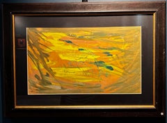 "Composizione astratta" Gialla e verde olio su cartone 1950 ca cm. 52 x 32