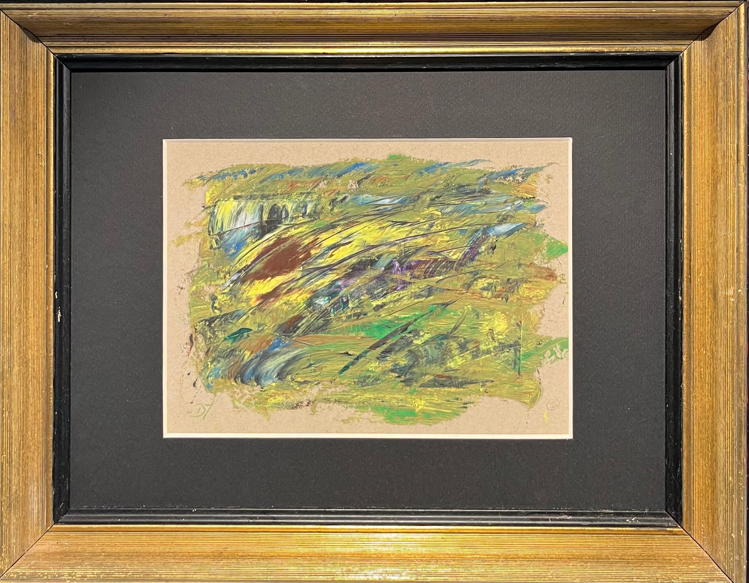 "Composition abstraite verte Huile cm. 27 x 26 1950 ca Vert , Jaune