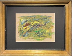 Vintage "Green abstract composition" Oil cm. 27 x 26 1950 ca Green , Yellow