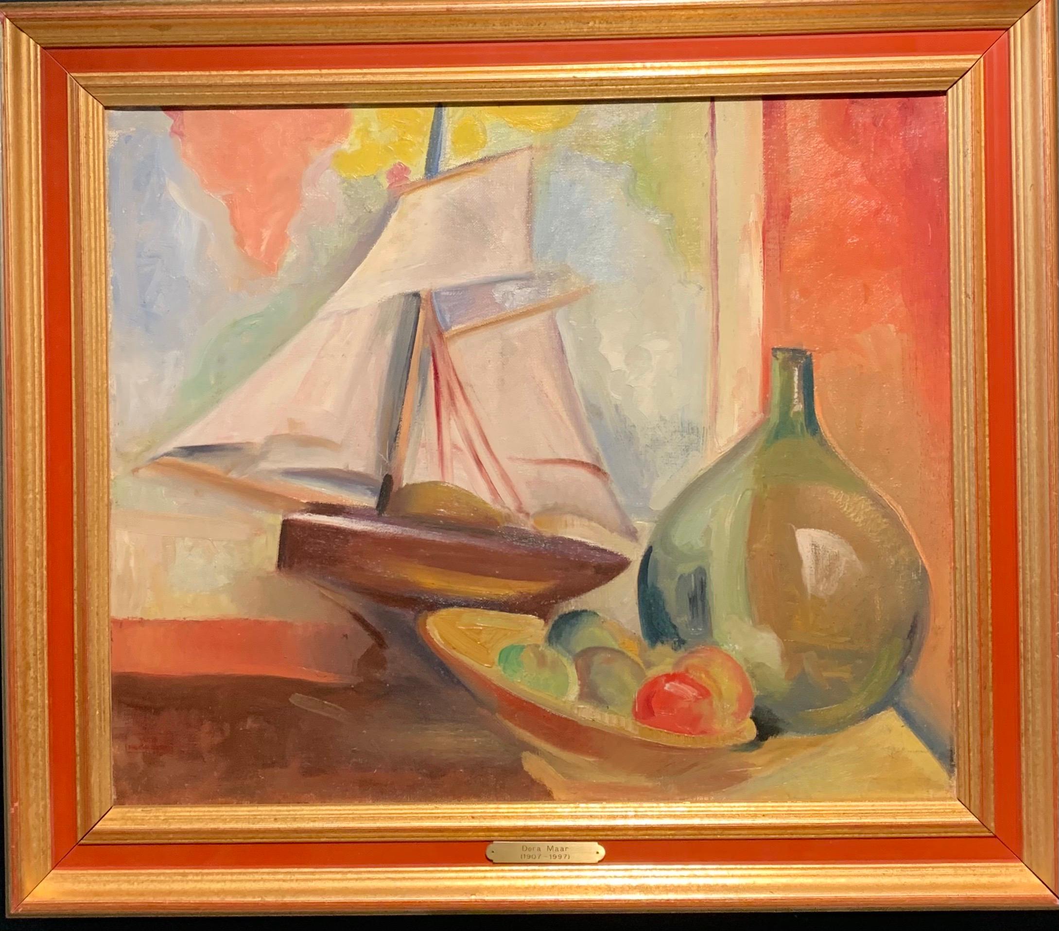 Dora Maar Still-Life Painting - "Still life with sailing ship" Orange cm 55 x40 about 1940/1945 Oil 