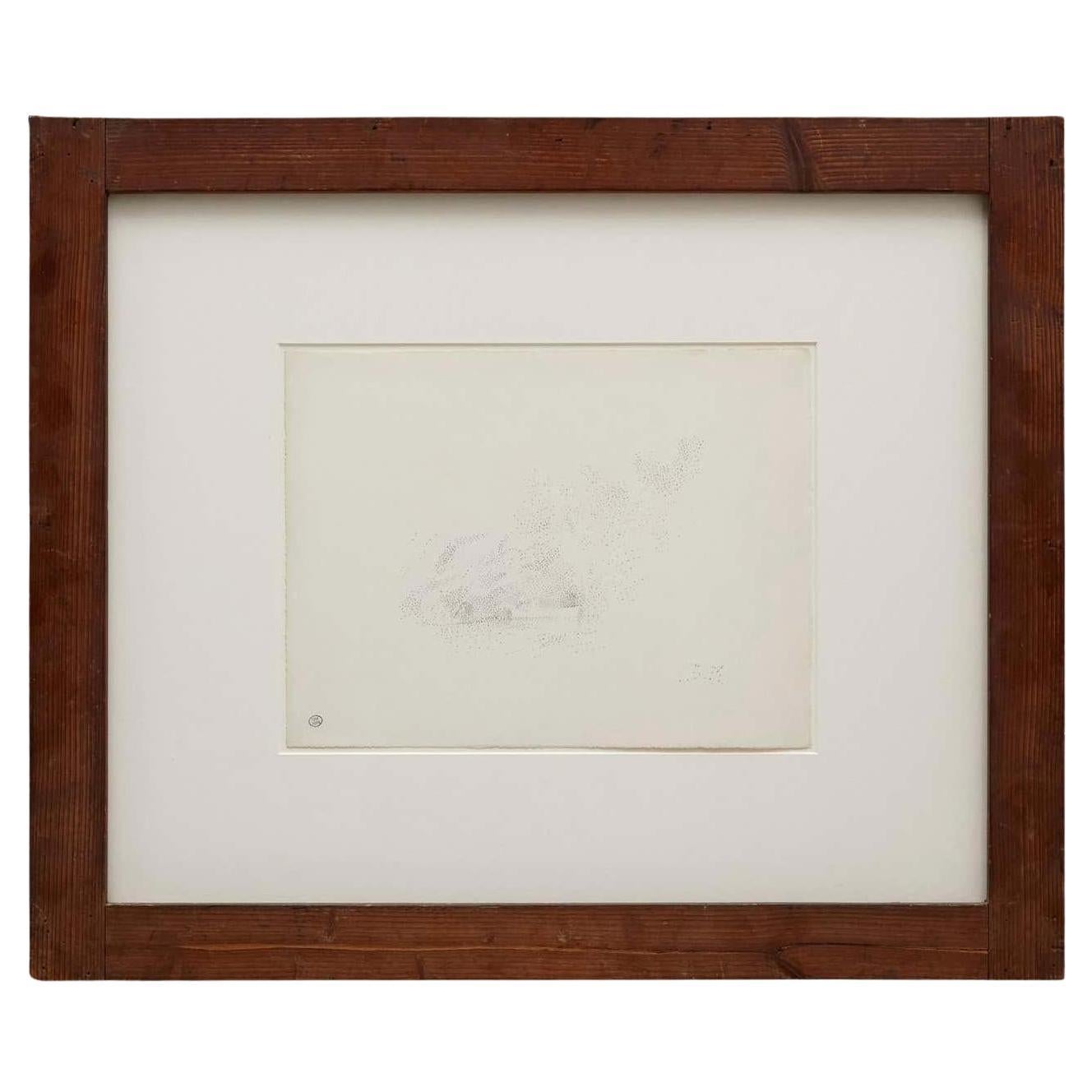 Dora Maar Pointillist Drawing, Black Ink on Paper, Mid-Century Modern For Sale
