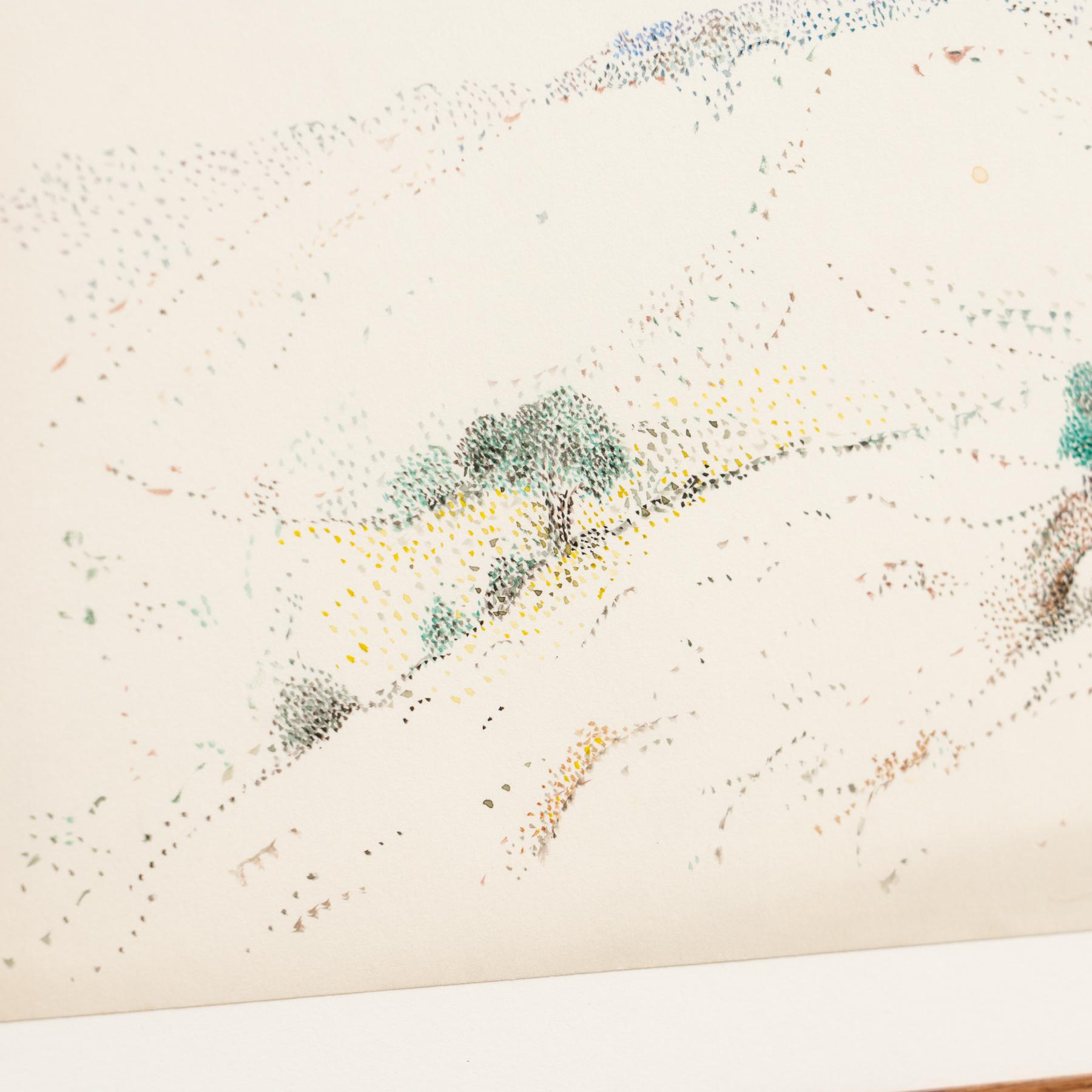 French Dora Maar Pointillist Framed Colored Drawing, circa 1960 For Sale