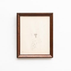 Dora Maar Pointillist Hand Signed Drawing in Black Ink, Framed, 20th Century