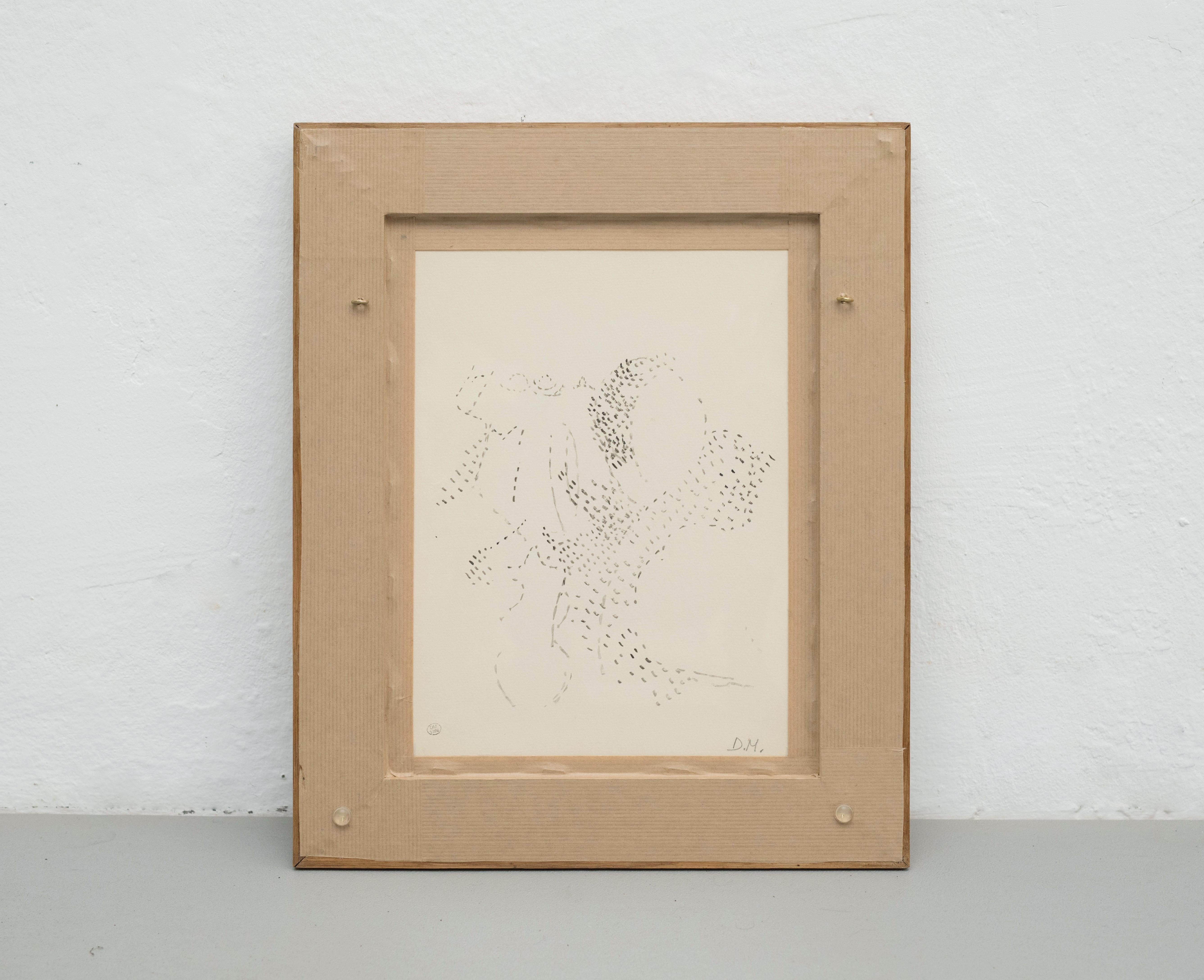 Dora Maar Pointillist Surrealist Landscape Double Drawing Framed For Sale 5