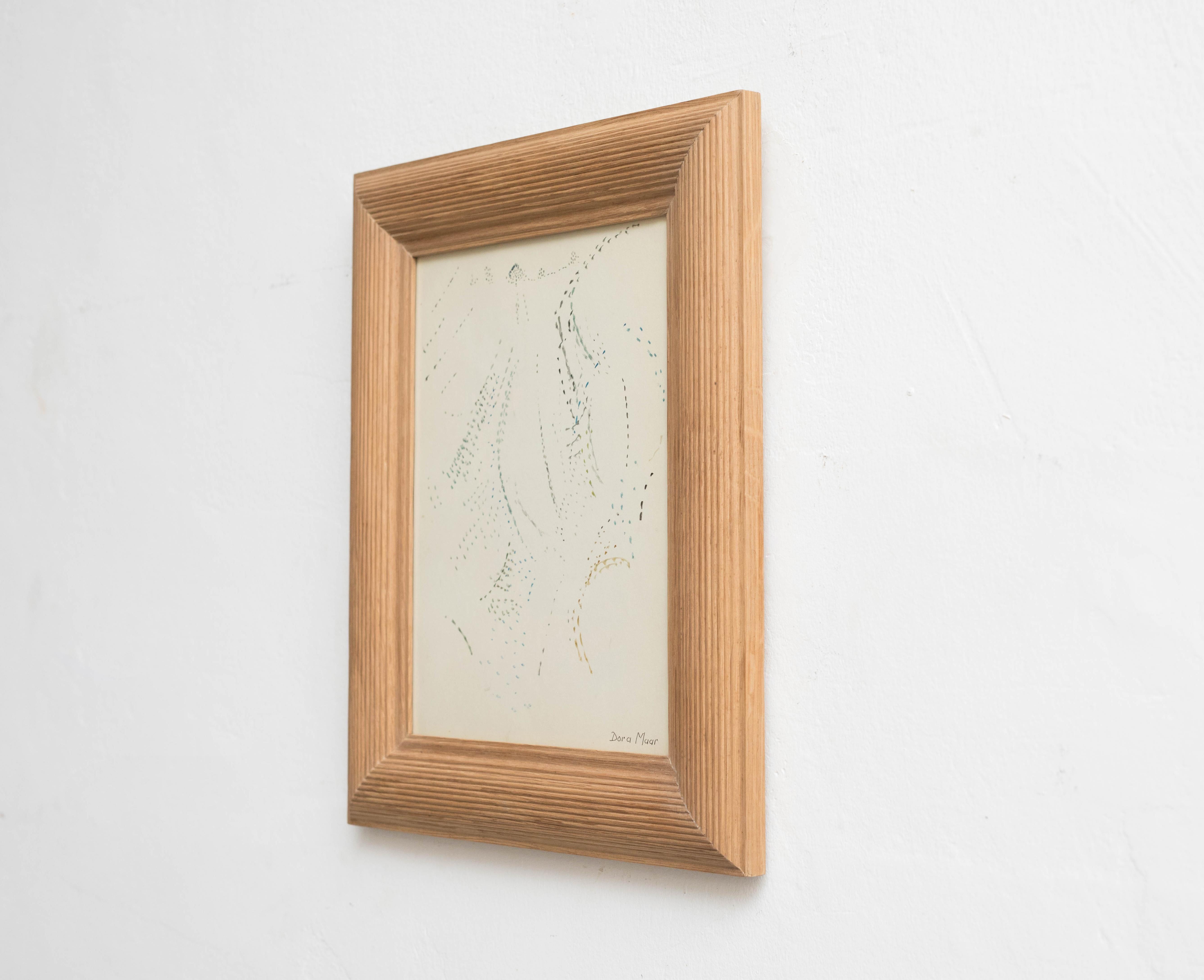 French Dora Maar Pointillist Surrealist Landscape Double Drawing Framed For Sale