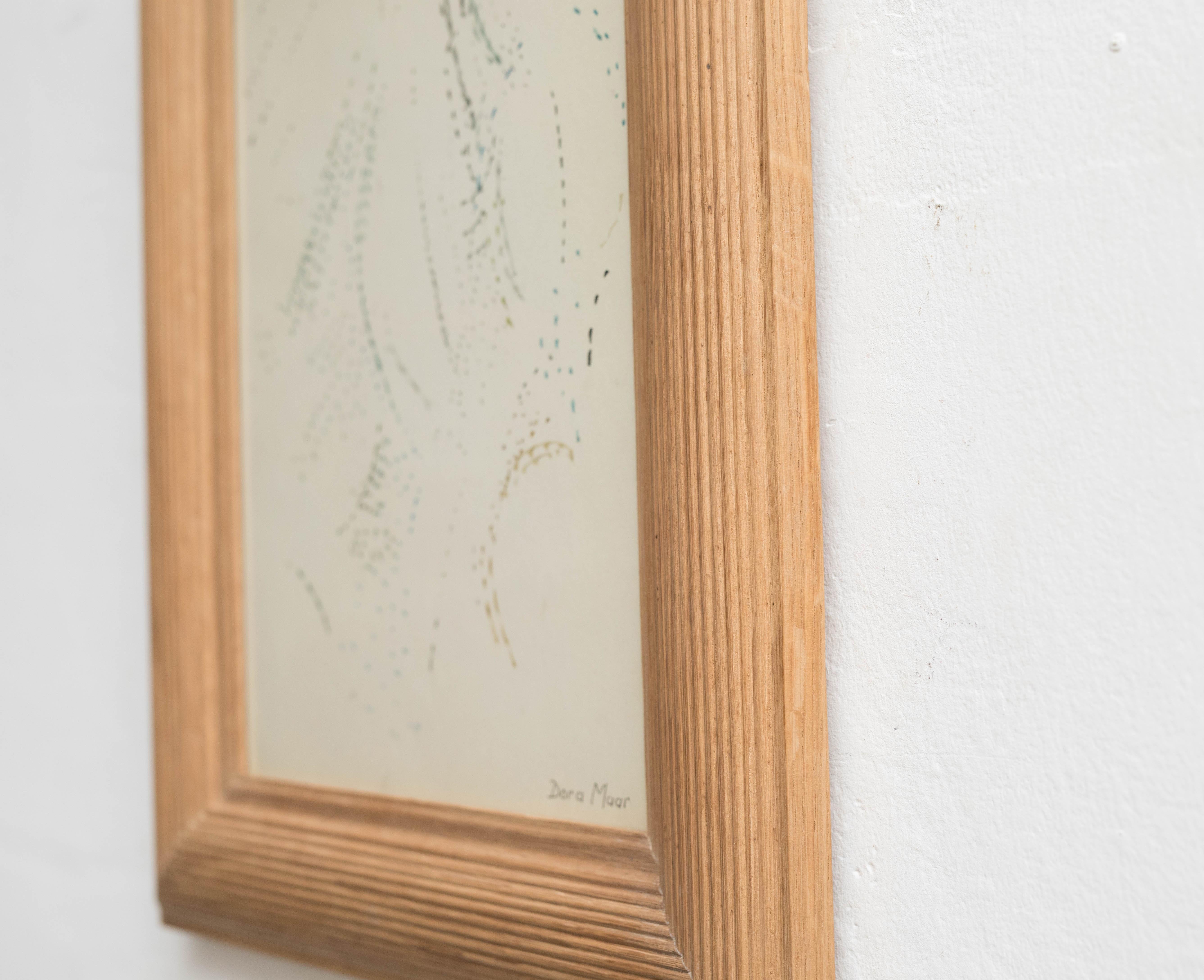 Dora Maar Pointillist Surrealist Landscape Double Drawing Framed In Good Condition For Sale In Barcelona, Barcelona