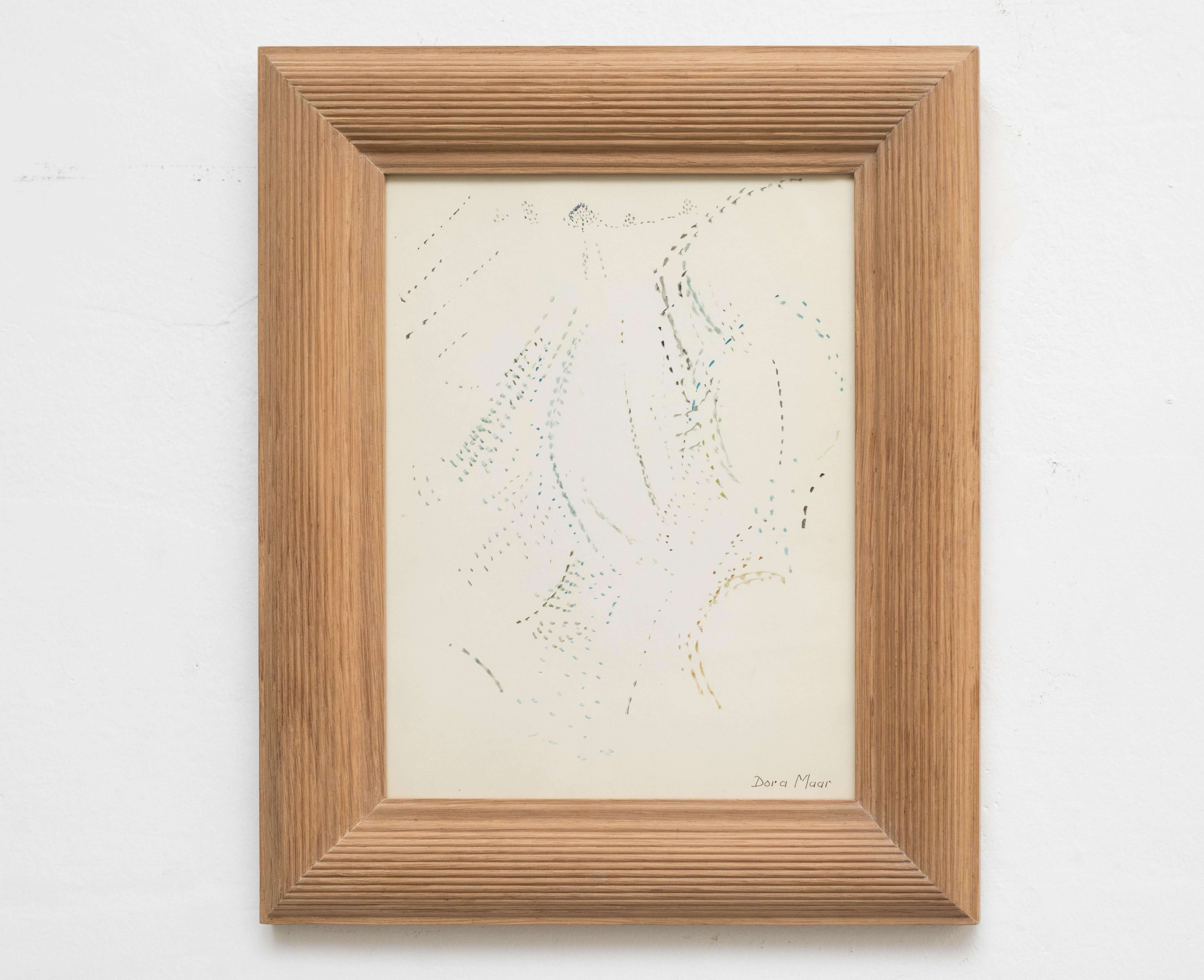 Paper Dora Maar Pointillist Surrealist Landscape Double Drawing Framed For Sale