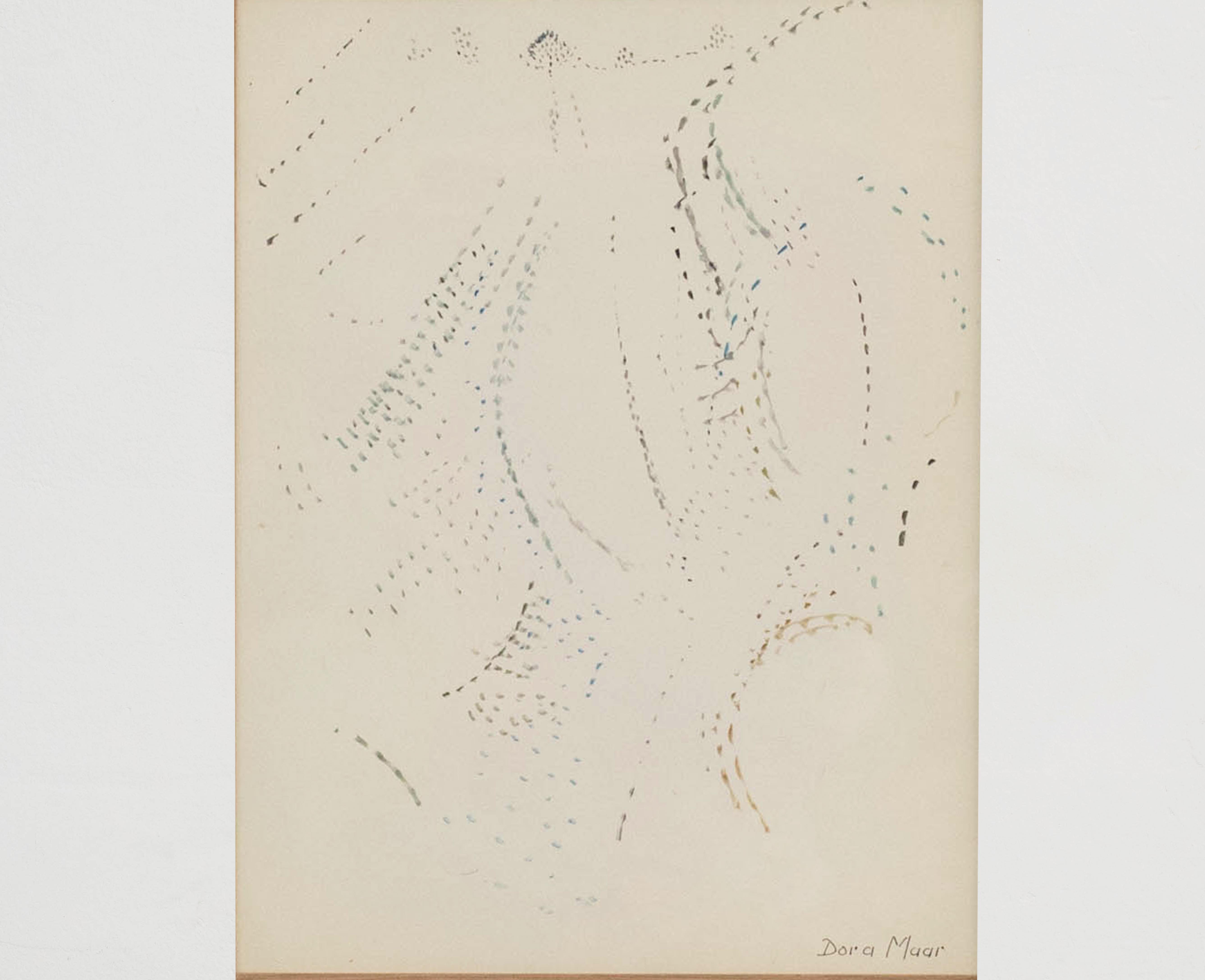 Dora Maar Pointillist Surrealist Landscape Double Drawing Framed For Sale 2