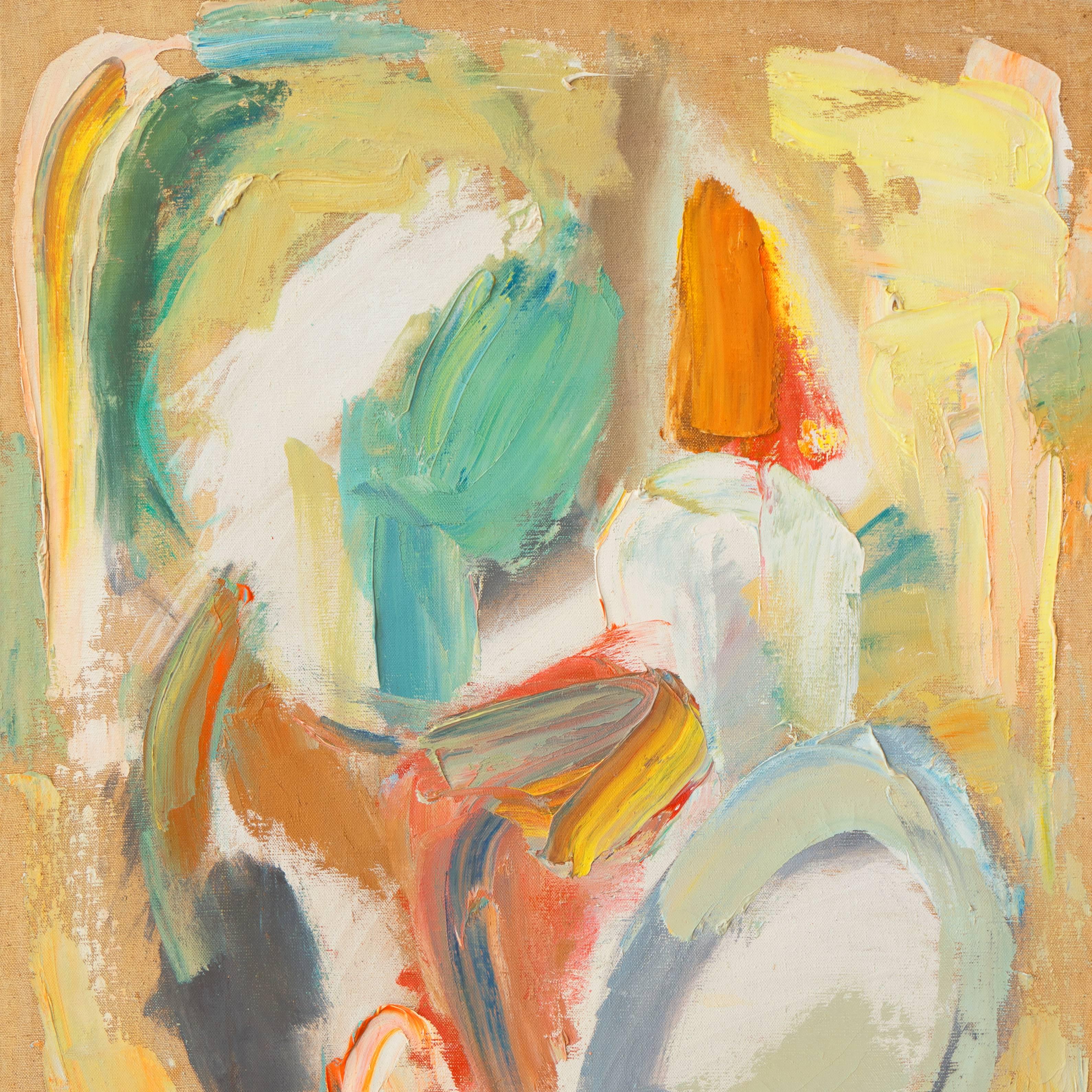 'Abstract in Ochre, Rust and Jade', Mid-century Modernist American Woman Artist For Sale 2