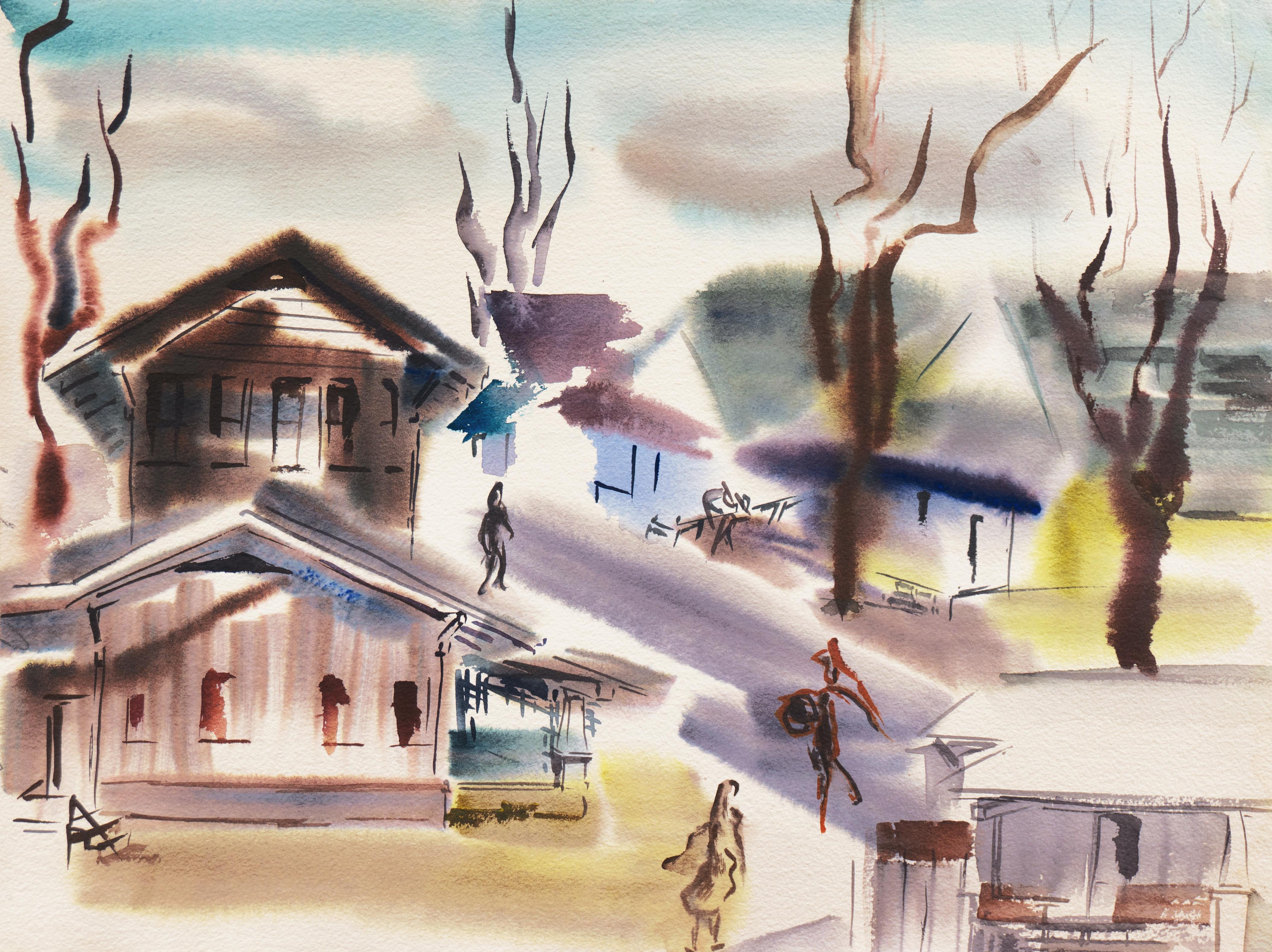 Dora Masters Abstract Painting – „Old Carmel Village“, Künstlerin aus den 1950er Jahren, San Francisco Bay Area, SFAA