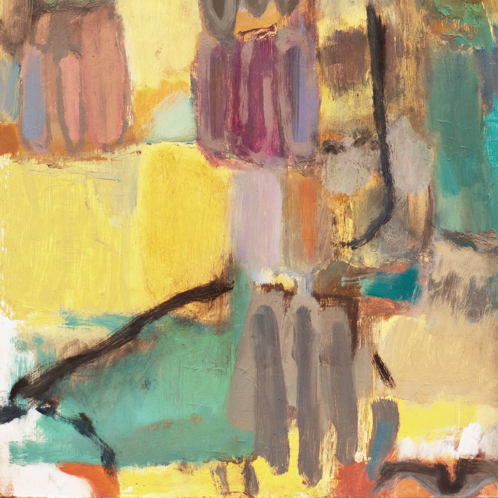 'Dama en amarillo y azul', Artista postimpresionista femenina estadounidense - Abstract Painting Marrón de Dora Masters