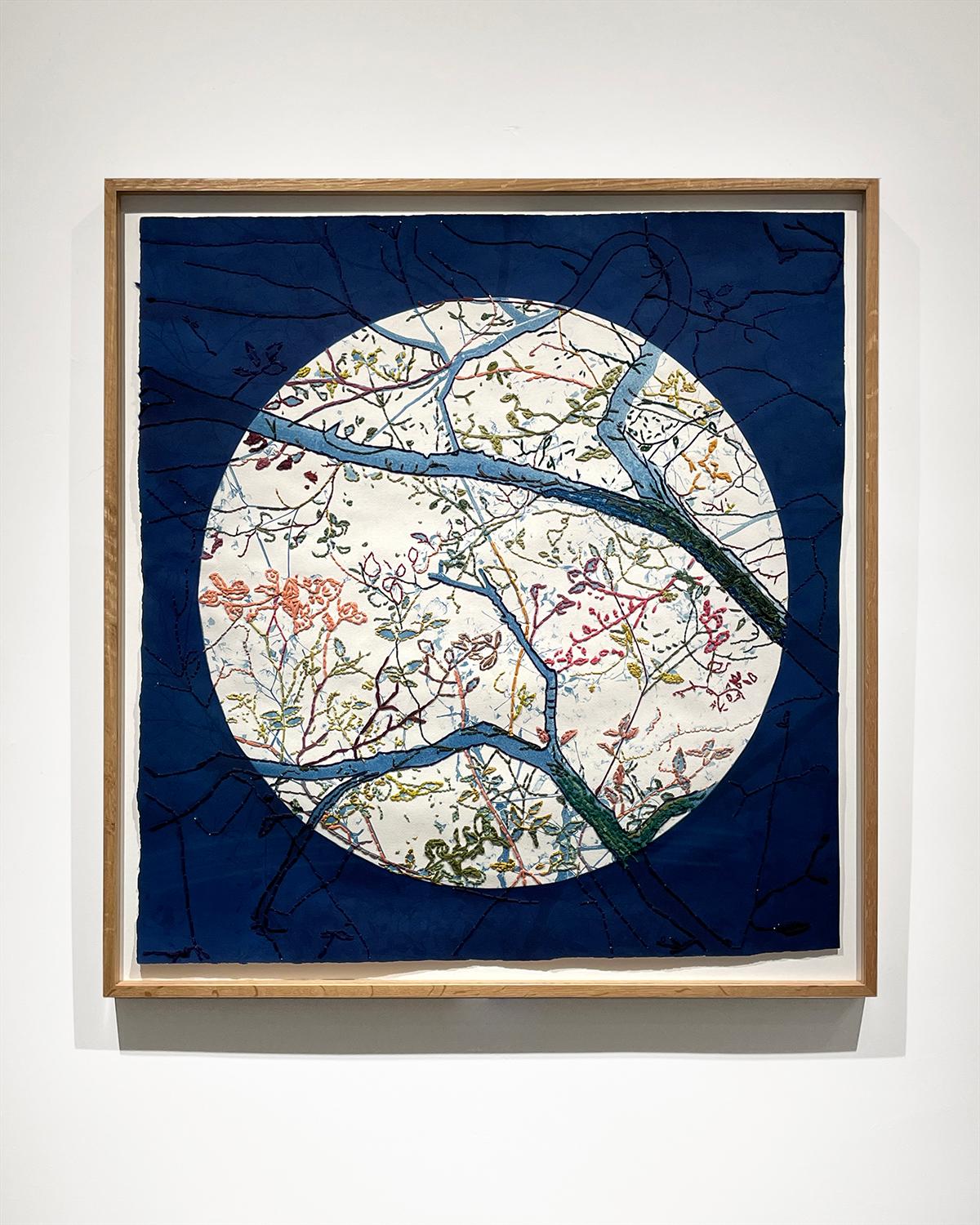 Mending (Embroidered Cyanotype Print of Tree Branches & Flora by Dora Somosi) 1