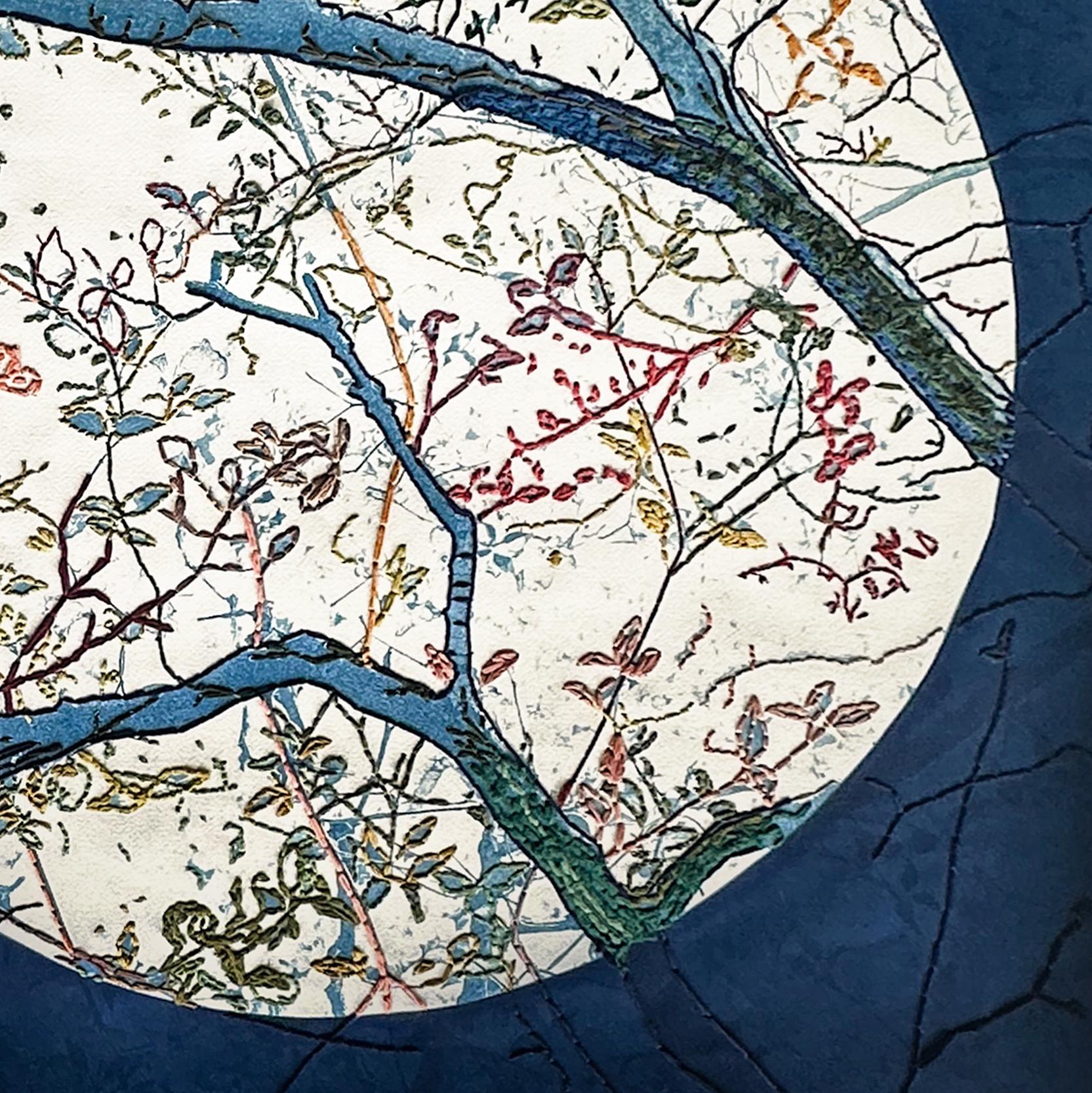 Mending (Embroidered Cyanotype Print of Tree Branches & Flora by Dora Somosi) 4