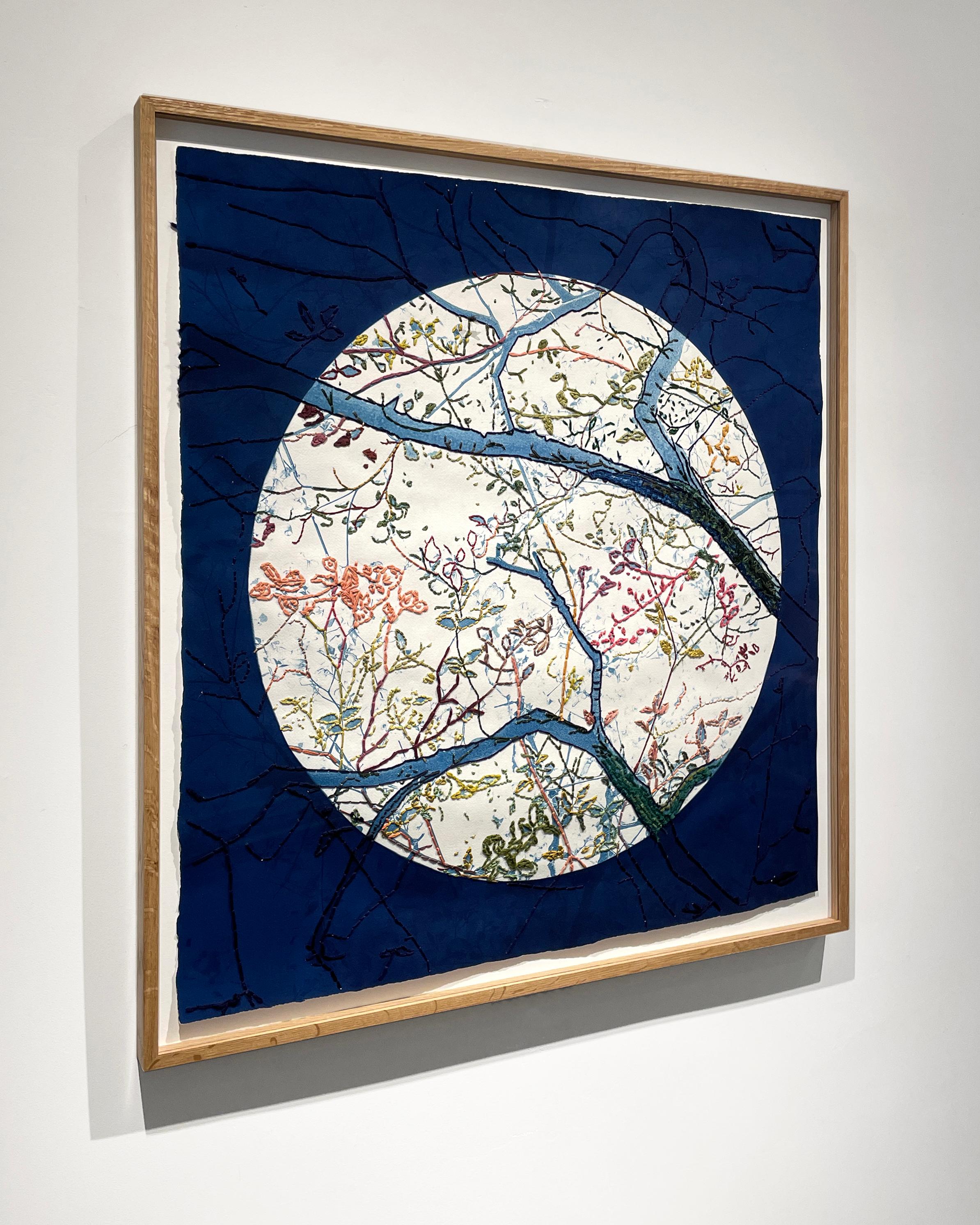 Mending (Embroidered Cyanotype Print of Tree Branches & Flora by Dora Somosi) 5