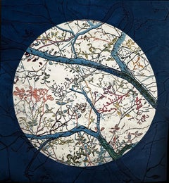 Mending (Embroidered Cyanotype Print of Tree Branches & Flora by Dora Somosi)