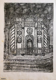 Bucharest Romania Jewish Memorial Etching Destroyed Synagogue Folk Art Judaica