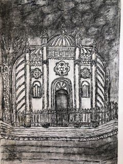 Vintage Bucharest Romania Jewish Memorial Etching Destroyed Synagogue Folk Art Judaica