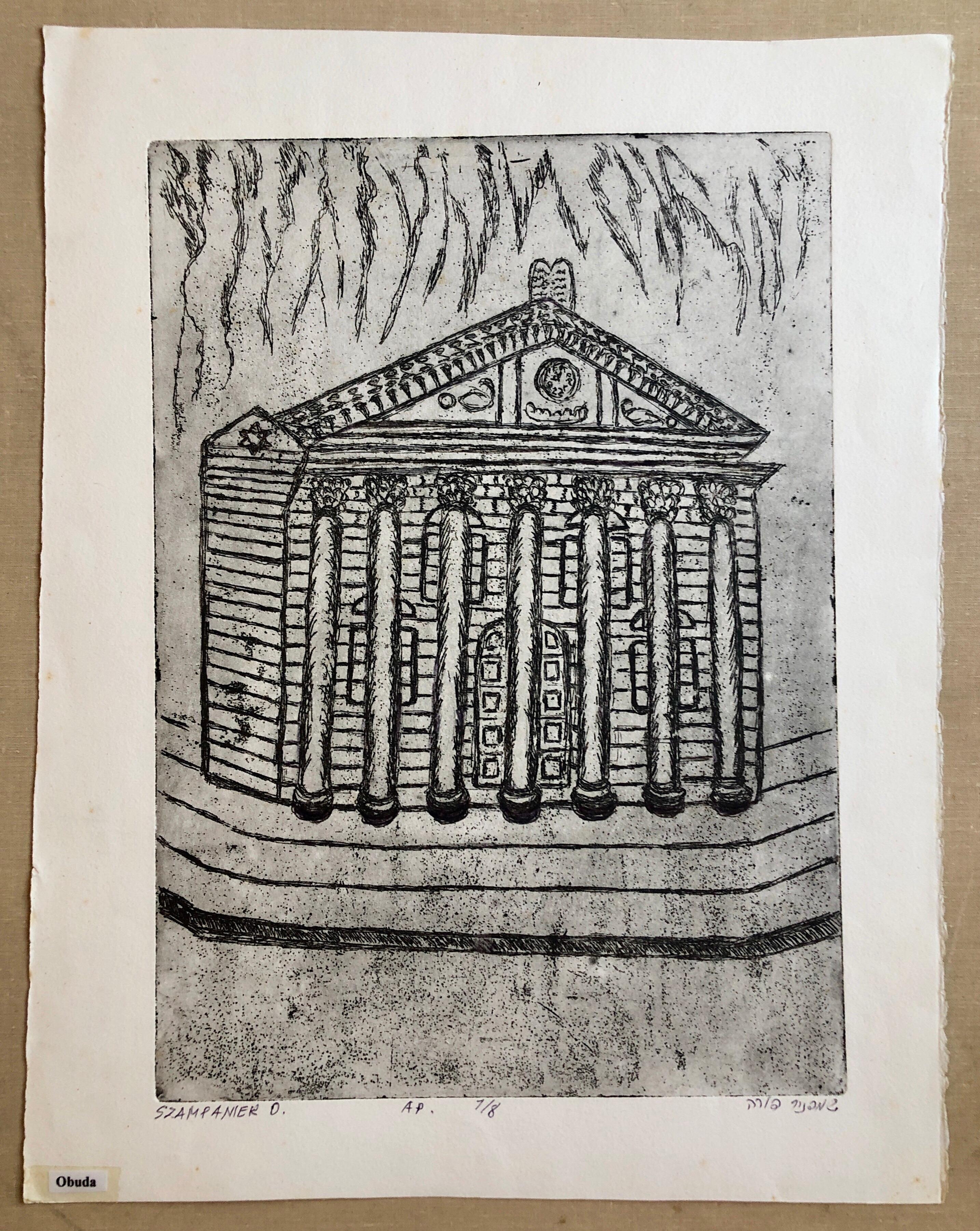 Budapest Hungary Jewish Memorial Etching Destroyed Synagogue Folk Art Judaica For Sale 5