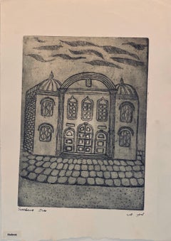 Etching of destroyed synagogue - Bialistok, Poland