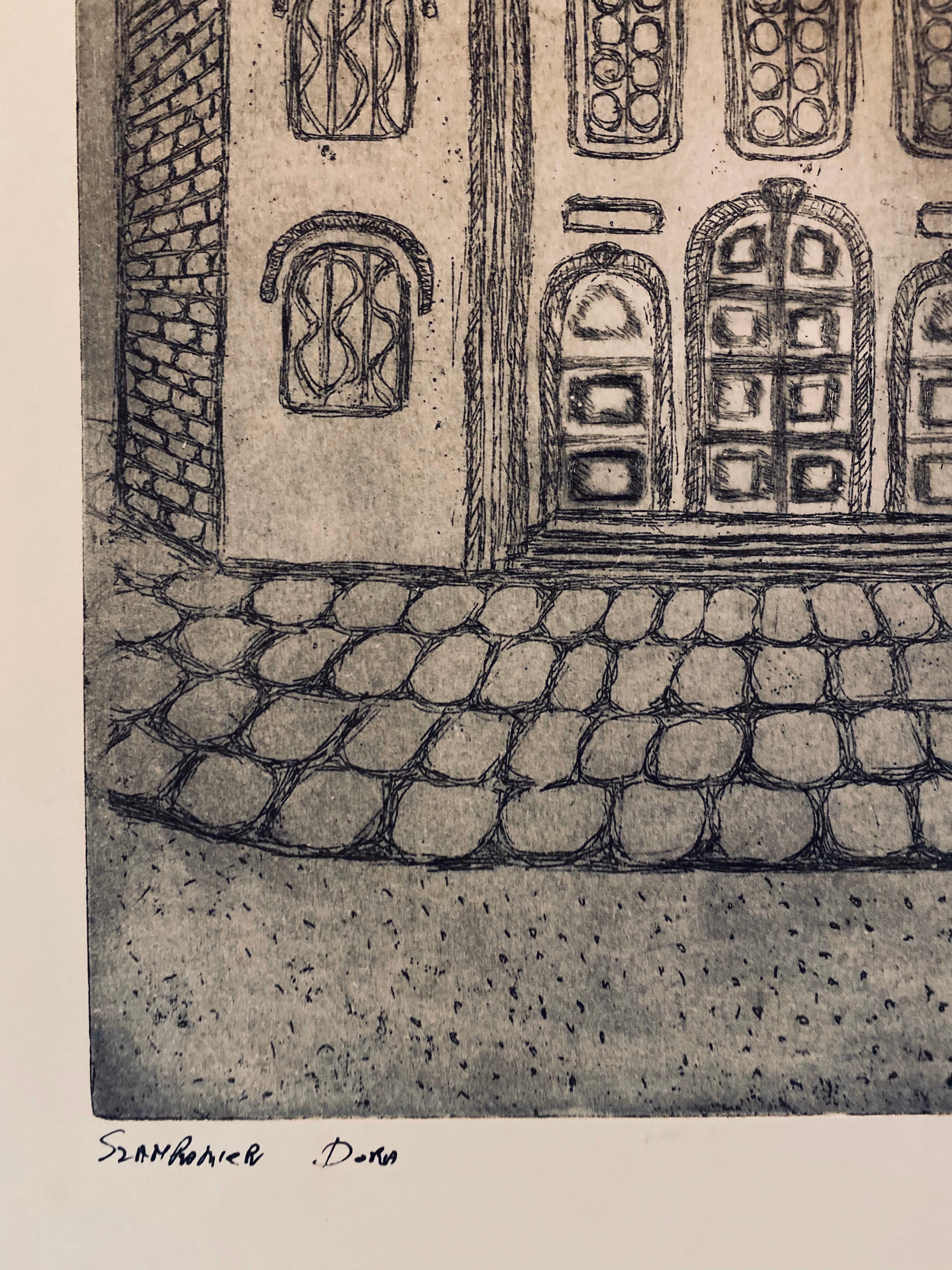 Grabado de sinagoga destruida - Bialistok, Polonia - Print Arte popular de Dora Szampanier