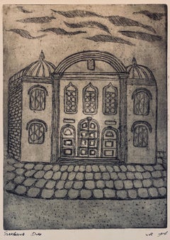 Etching of destroyed synagogue - Bialistok, Poland