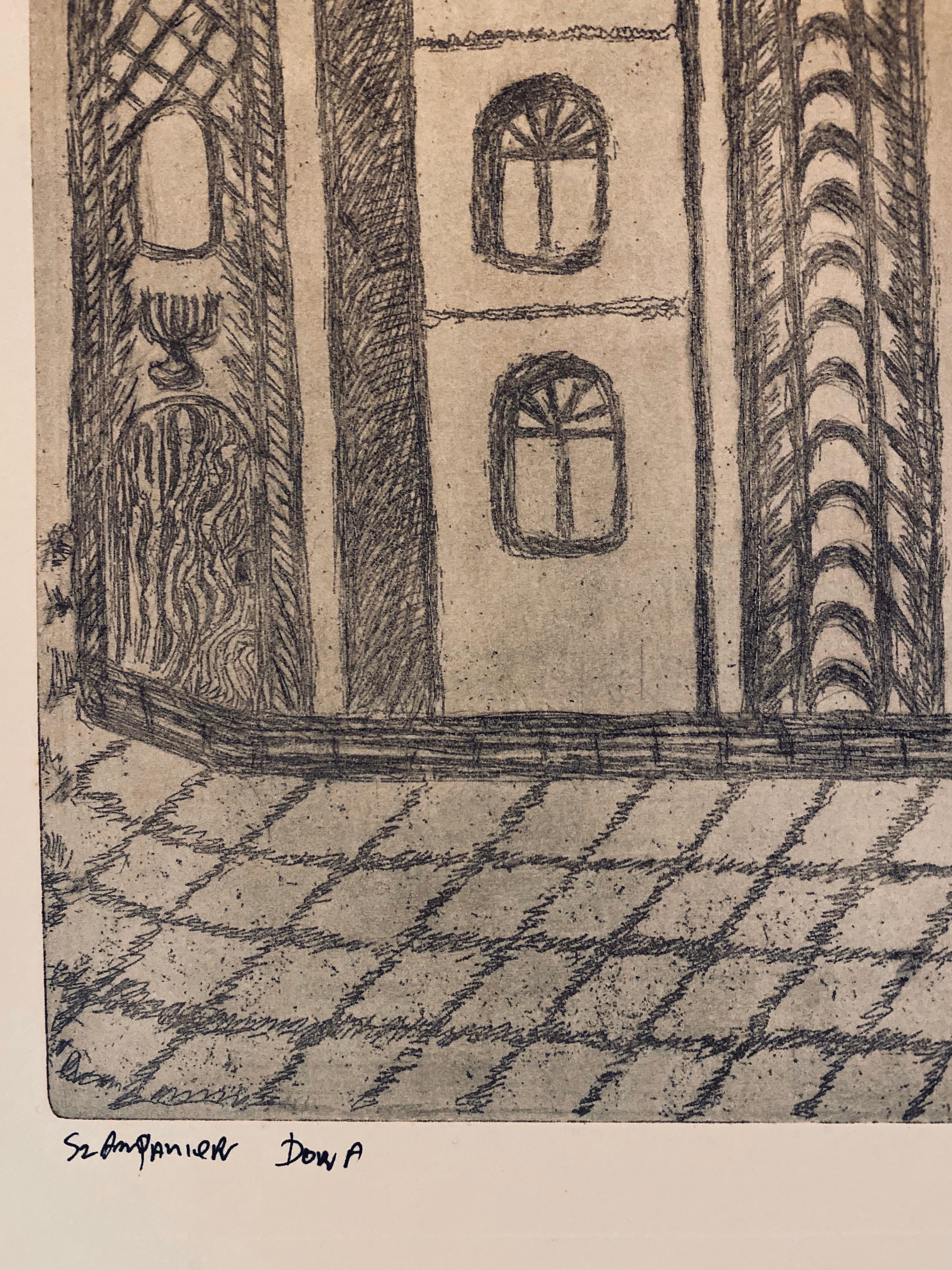 Grabado de sinagoga destruida - Drohobisz, Ucrania - Print Arte popular de Dora Szampanier