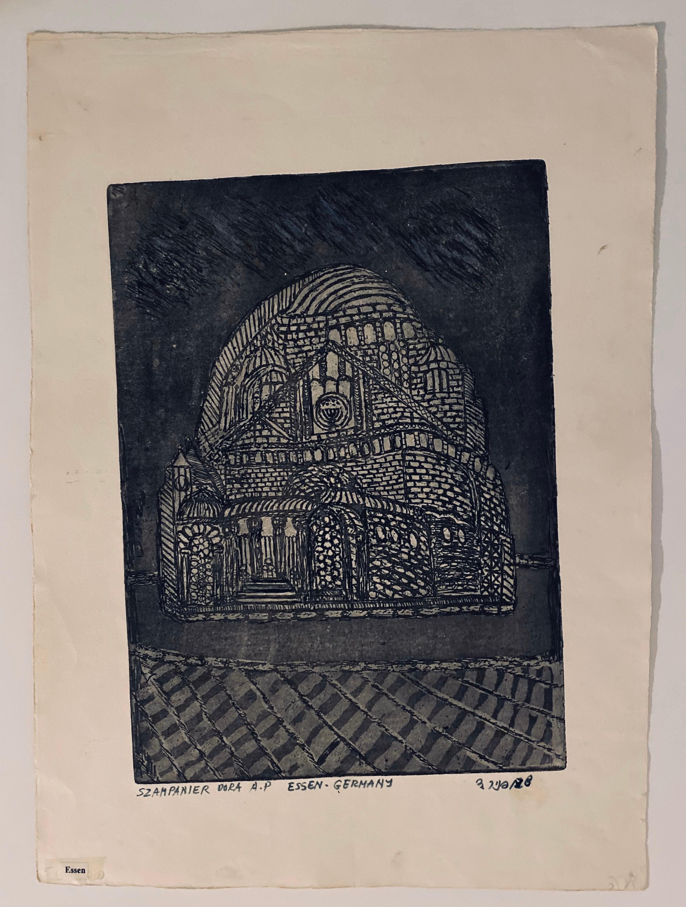 Grabado de sinagoga destruida - Essen, Alemania en venta 1