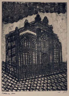 Etching of destroyed synagogue - Lodz, Poland