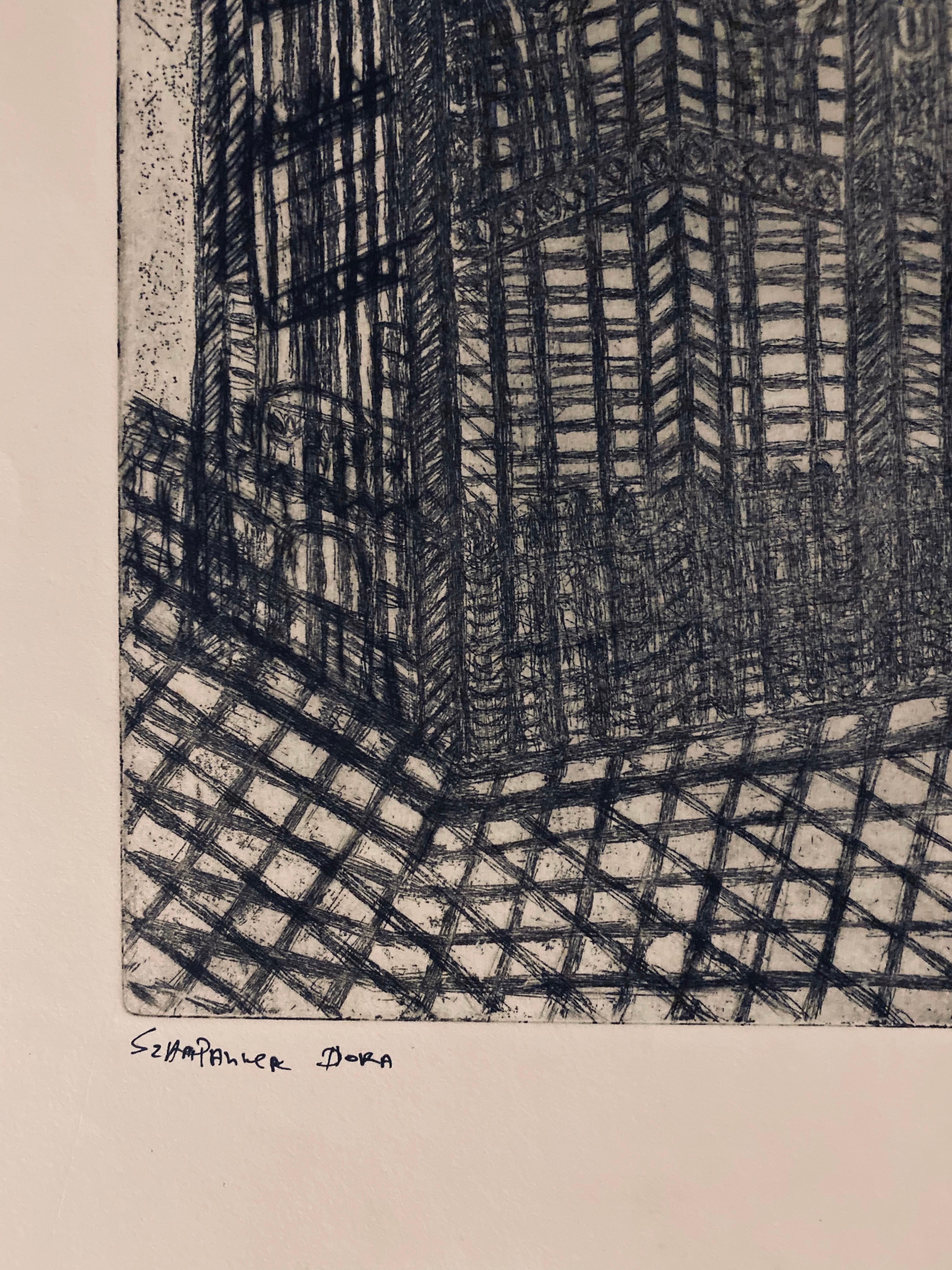 Grabado de sinagoga destruida - Lodz, Polonia - Print Arte popular de Dora Szampanier