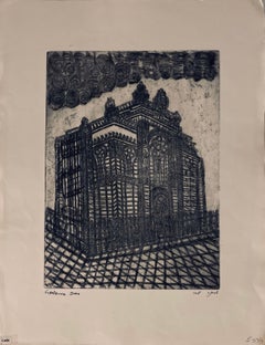 Grabado de sinagoga destruida - Lodz, Polonia