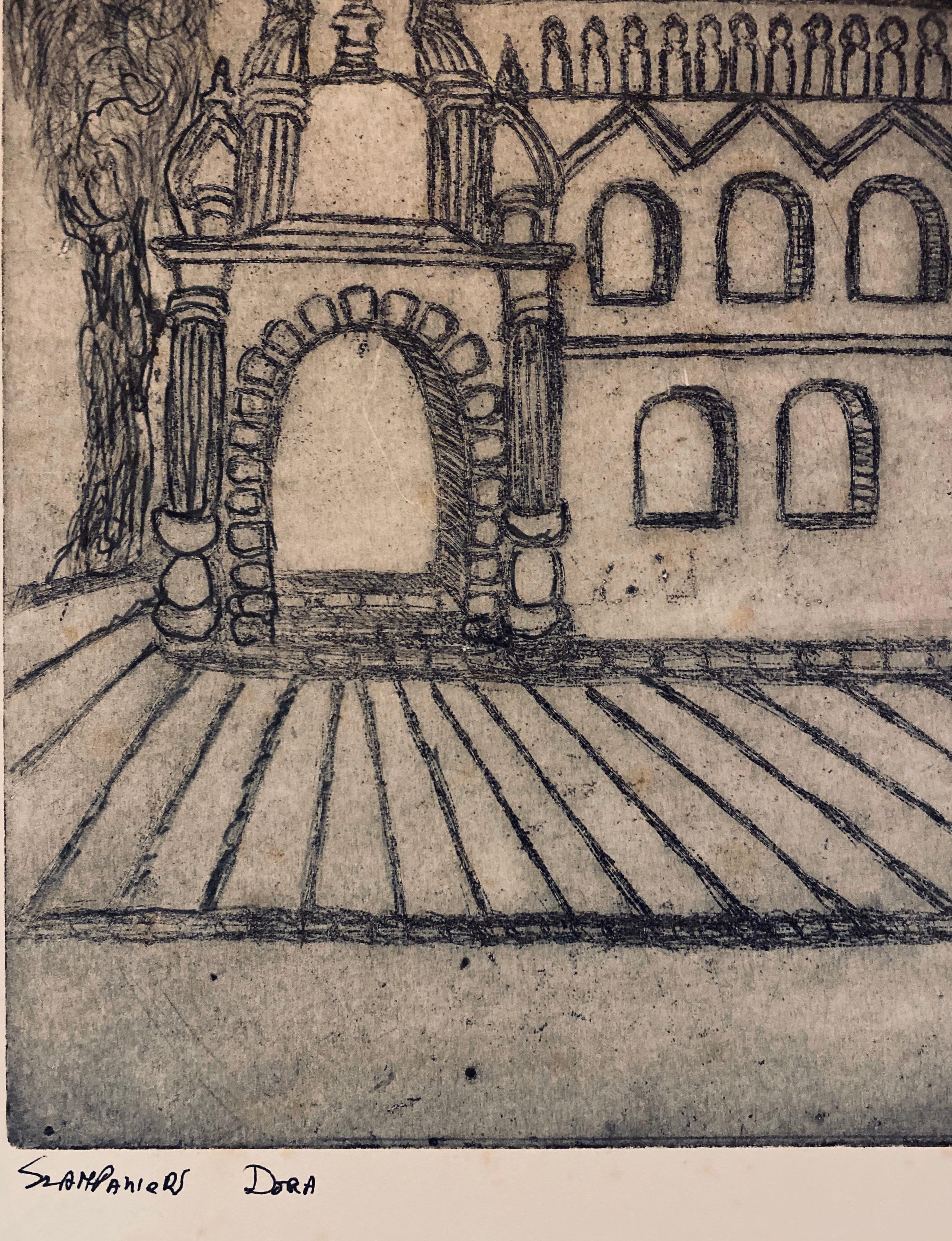 Acquaforte della sinagoga distrutta - Lubomil, Ucraina - Print Arte popolare di Dora Szampanier