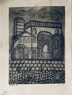 Etching of destroyed synagogue - Luck, Poland