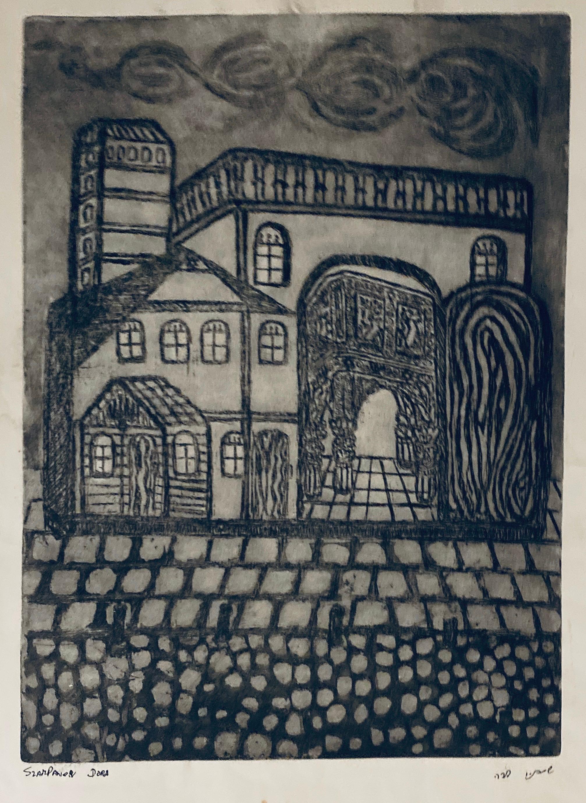 Grabado de sinagoga destruida - Luck, Polonia