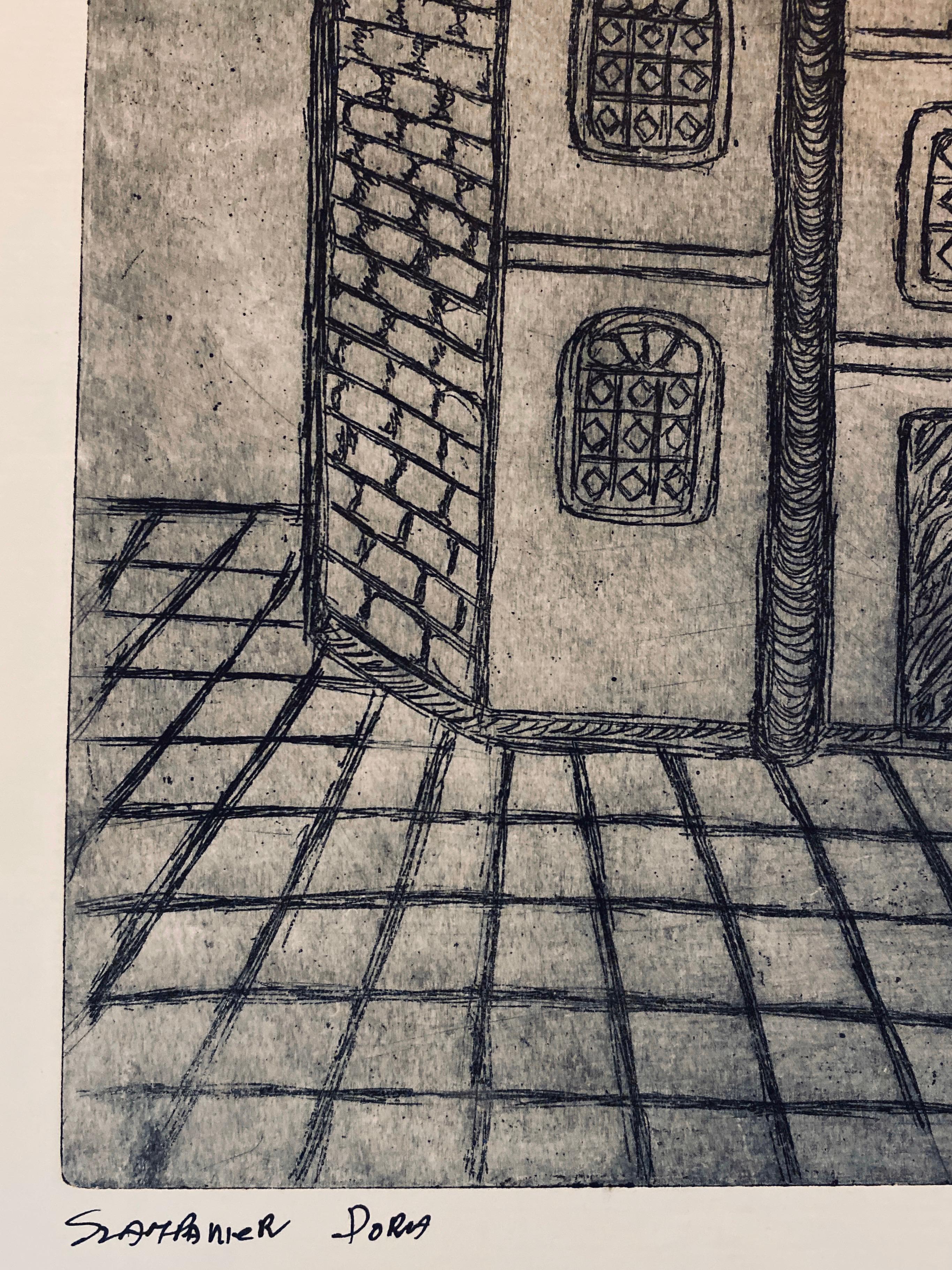 Grabado de sinagoga destruida - Sanok, Polonia - Print Arte popular de Dora Szampanier