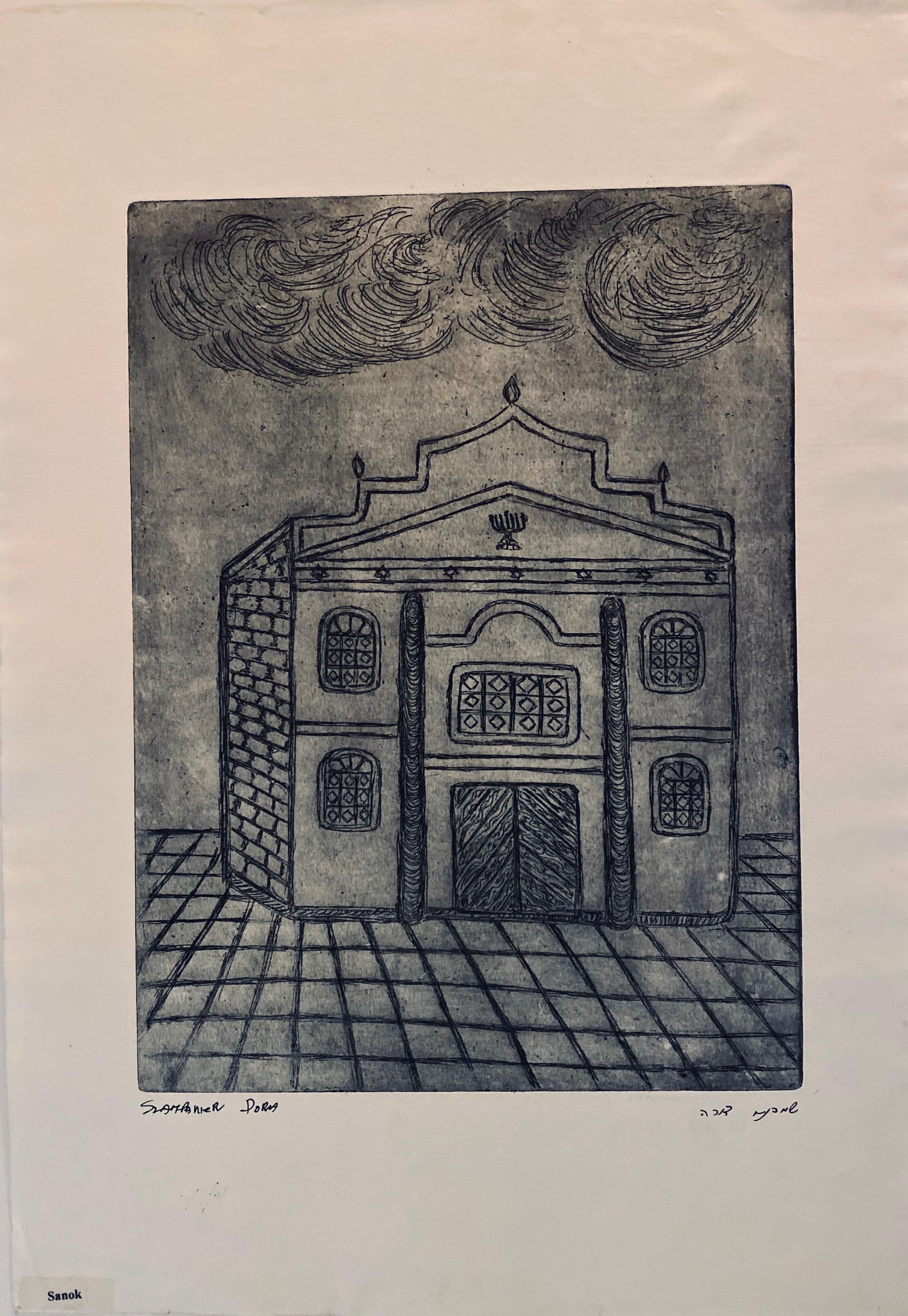 Grabado de sinagoga destruida - Sanok, Polonia