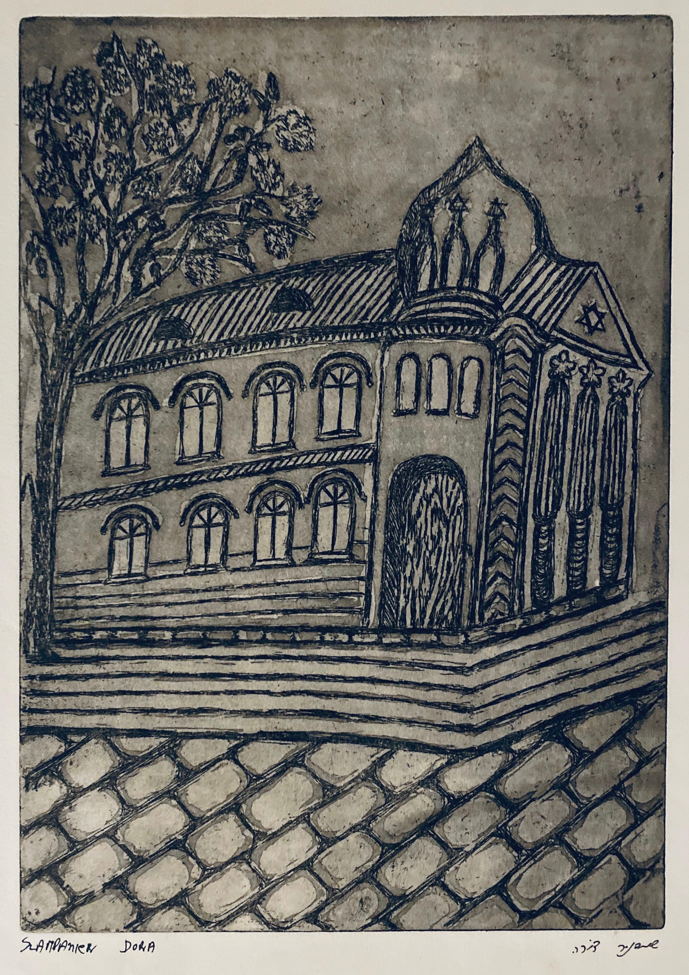 Grabado de la sinagoga destruida - Slonim, Bielorrusia