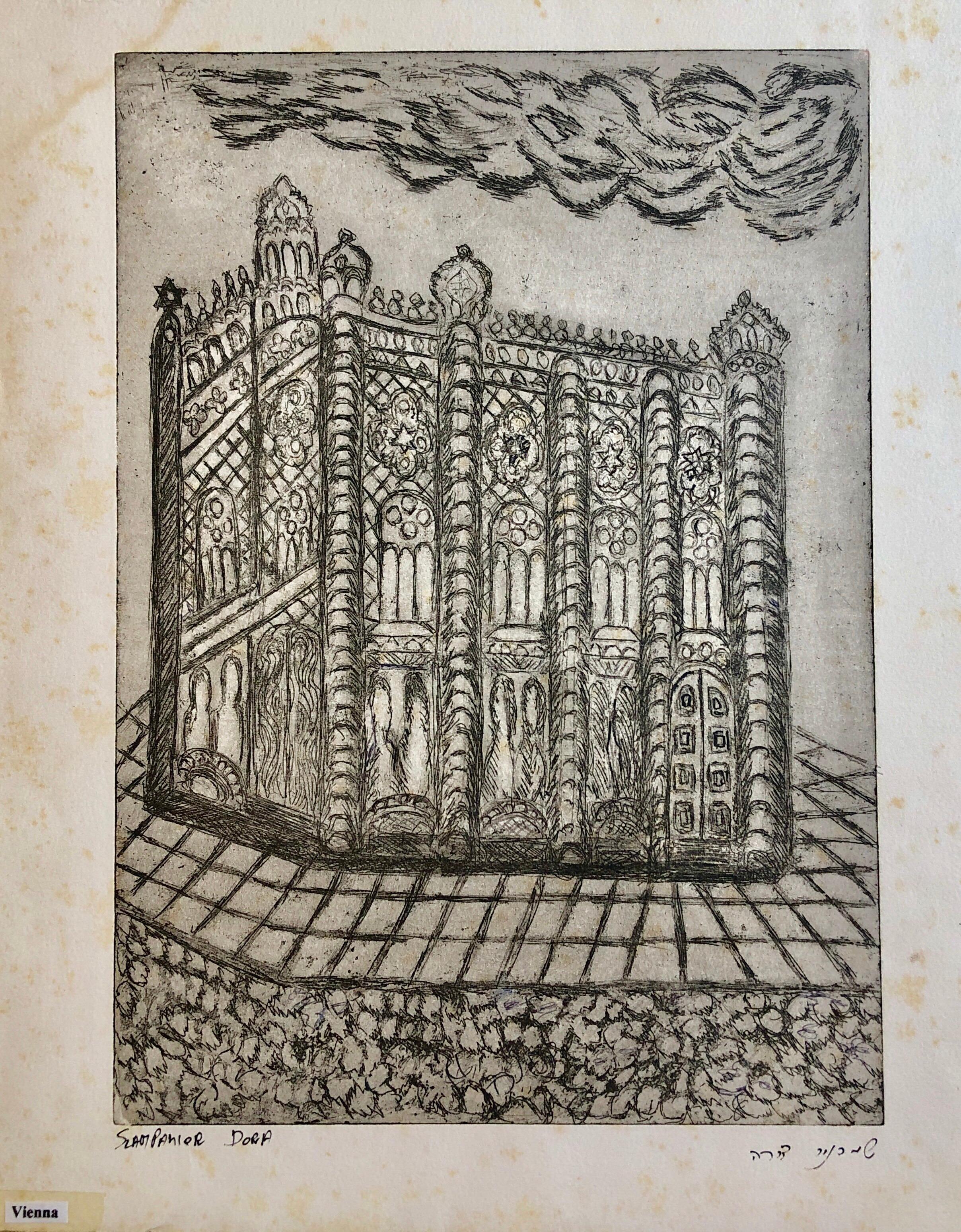 Vienna, Autriche, gravure commémorative juive détruite Synagogue Folk Art judaïque