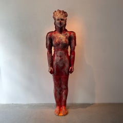 Life-Size Unique Hand-Painted Red Clay Sculpture, Modern Figurative Art, 2010s
