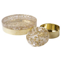 Dorado Brass & Gold Leaf in Resin Decorative Large & Small Box Set