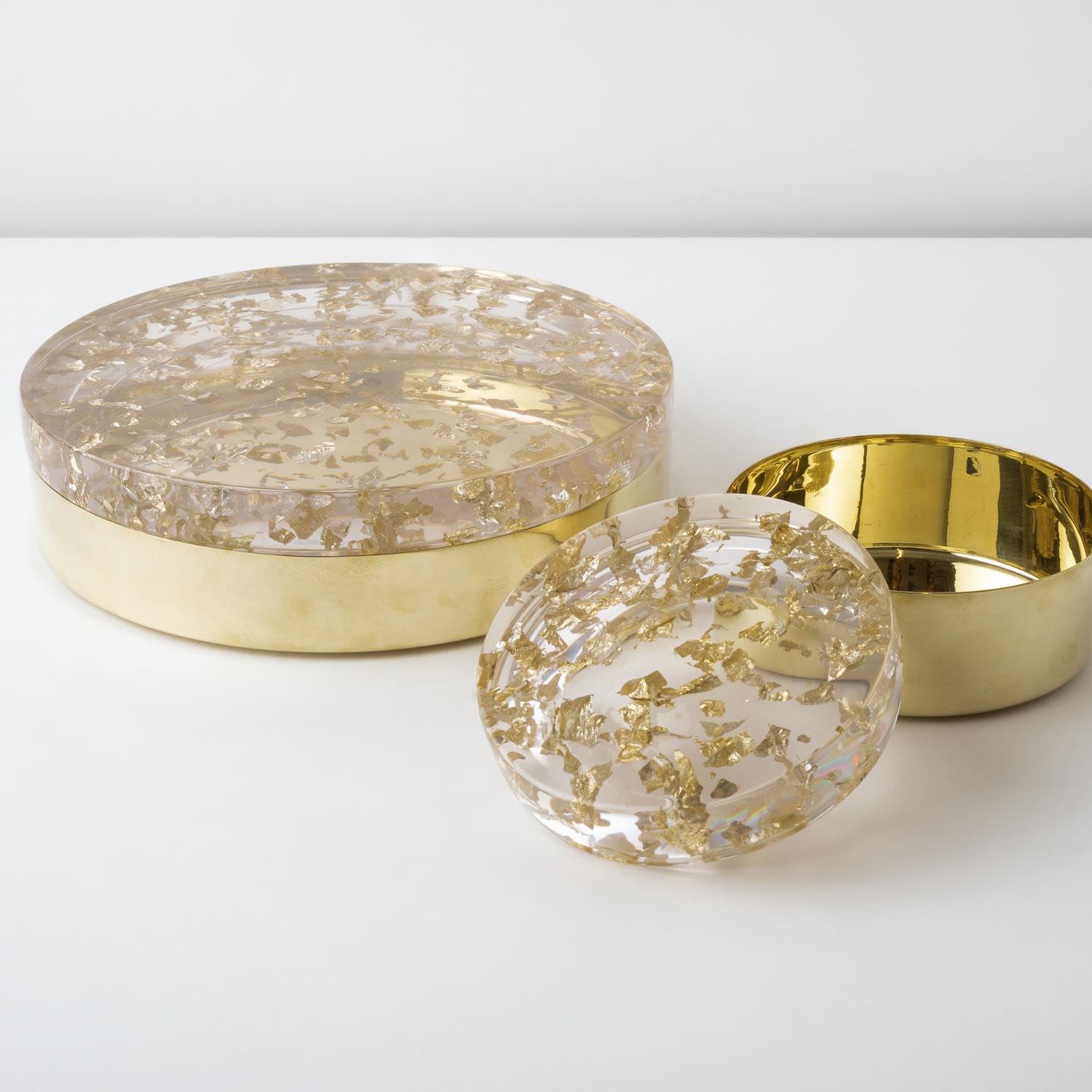 Mexican Dorado Brass & Gold Leaf In Resin Small Decorative Box