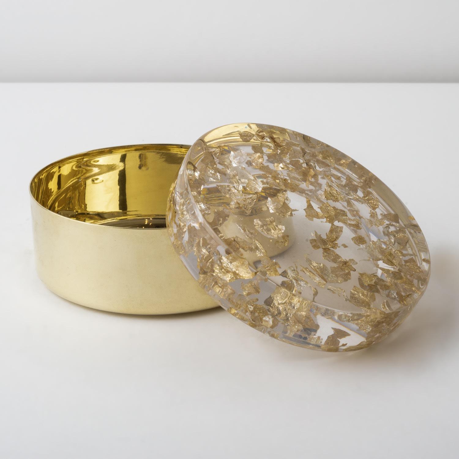Contemporary Dorado Brass & Gold Leaf In Resin Small Decorative Box