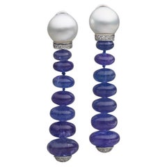 BUNDA 84,50k Orecchini con tanzanite e perle dei mari del sud da 12-13,00 mm in oro bianco 18k