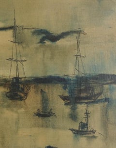 Mid Century Bay Area Modernist Landscape of Sausalito's Richardson Bay, Signed