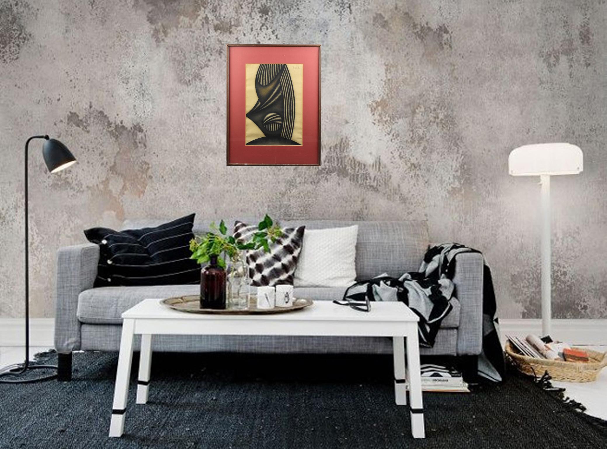 Brutalist Op Art Abstract Charcoal Drawing by Dordevic Miodrag For Sale 2