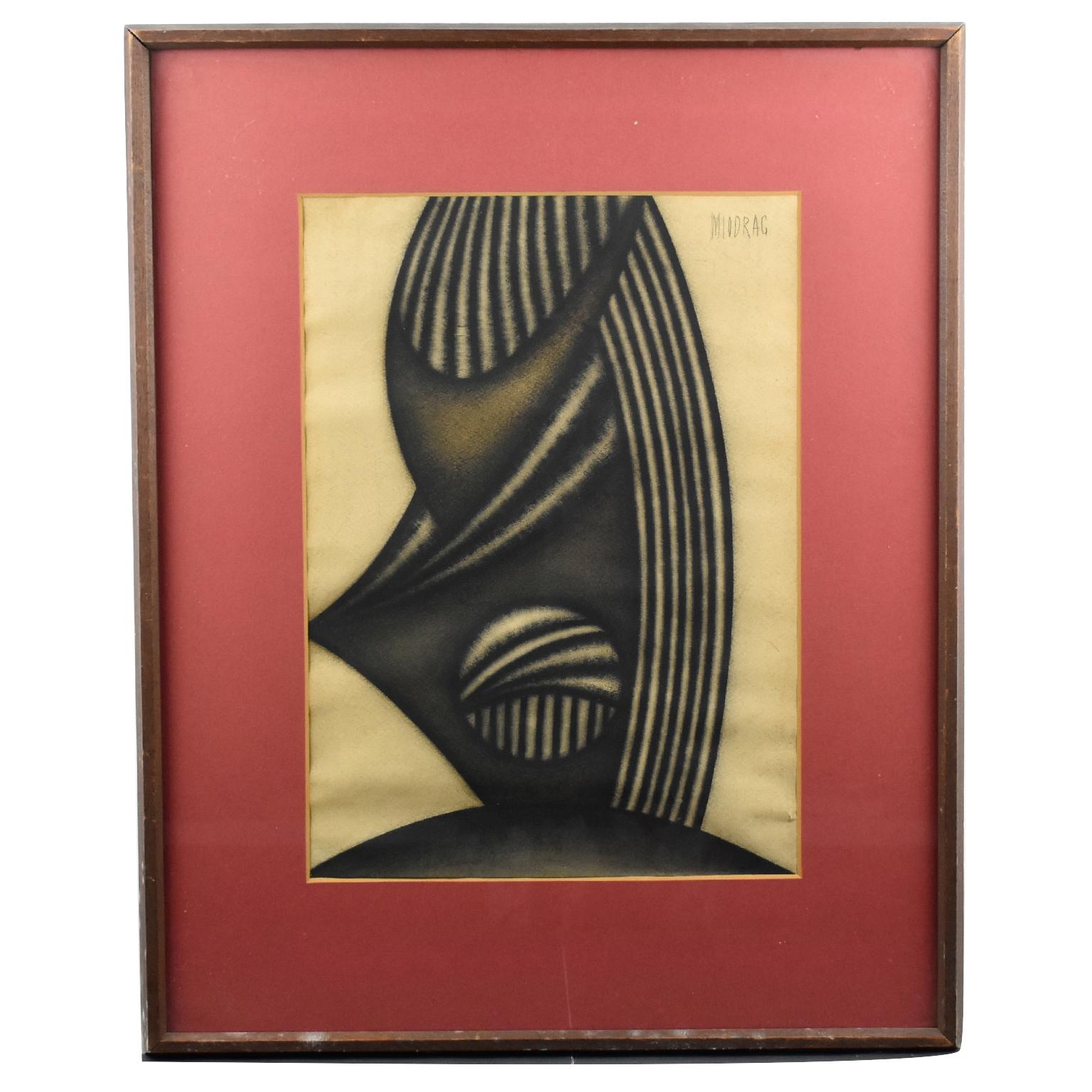 Brutalist Op Art Abstract Charcoal Drawing by Dordevic Miodrag For Sale 3